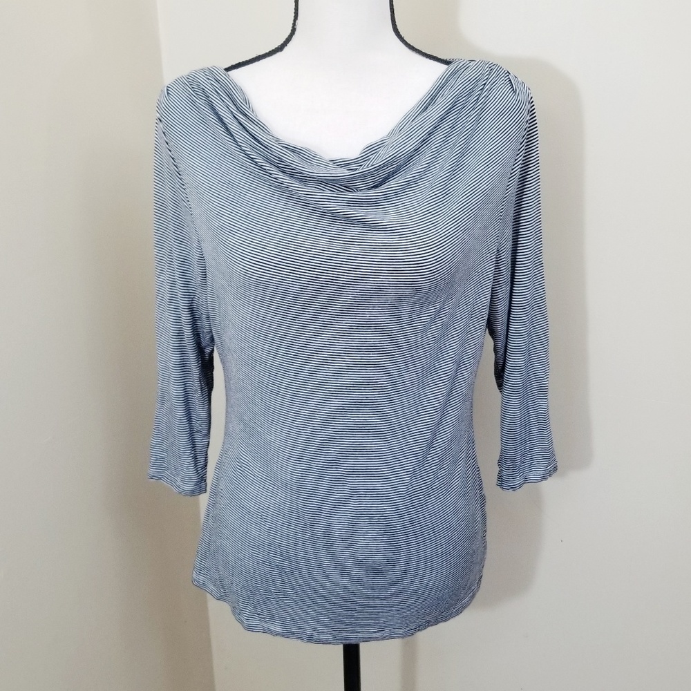 ⭐ Gap 3/4 Length Sleeves Draped Neck Striped Tee L